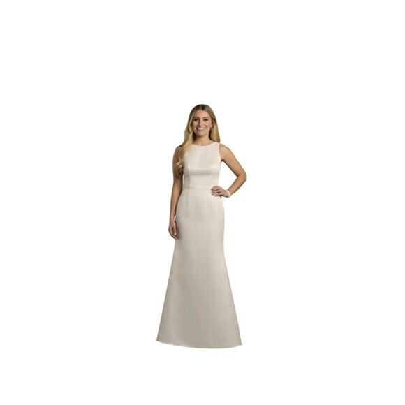 David's Bridal Dresses & Skirts - Minimalist Sleeveless Ivory Satin Wedding Dress with Bow Back Detail